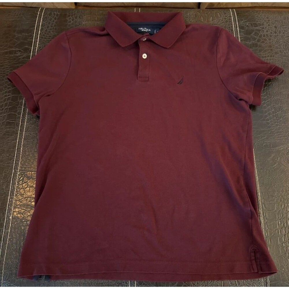 Nautica Polo Shirt Men Slim Fit XL Burgundy Short Sleeve
